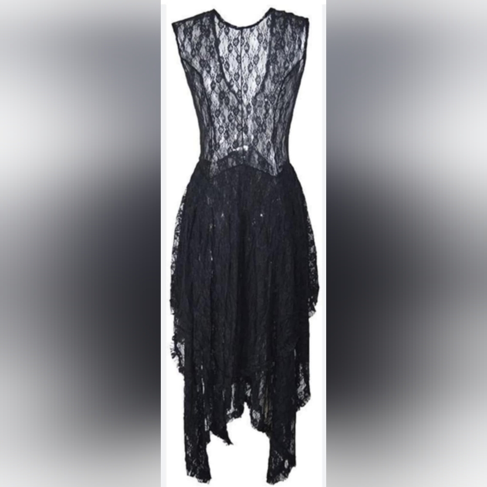 This is a dressfo classic fashion flower lace sheer top with a layered skirt.